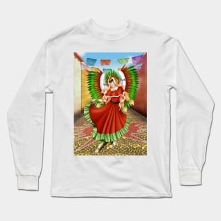 Christmas Quetzalcoatl Dress Rudos Mask Background Long Sleeve T-Shirt